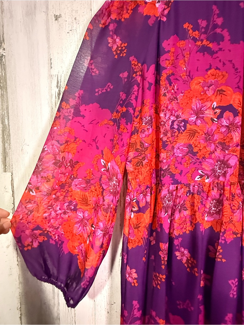 Maison Tara Floral Maxi Dress Size 12 Purple Orange Tiered Boho Flowy - Picture 5 of 9
